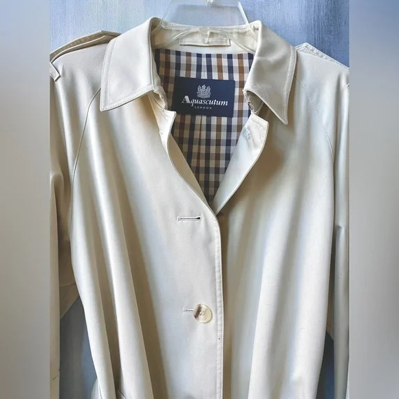 VTG AQUASCUTUM LONDON Tan Trench Coat Lightweight Classic Design - Picture 3 of 12